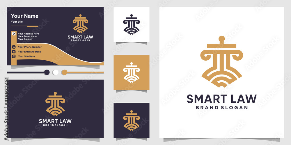 Smart law logo template and business card design with line art concept Premium Vector Smart law logo template and business card design with line art concept Premium Vector