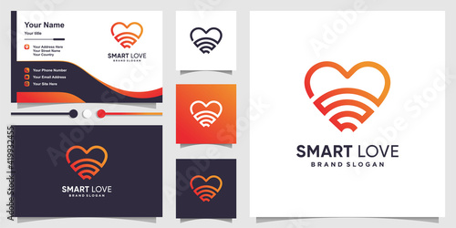 Smart love logo template and business card design with creative concept Premium Vector