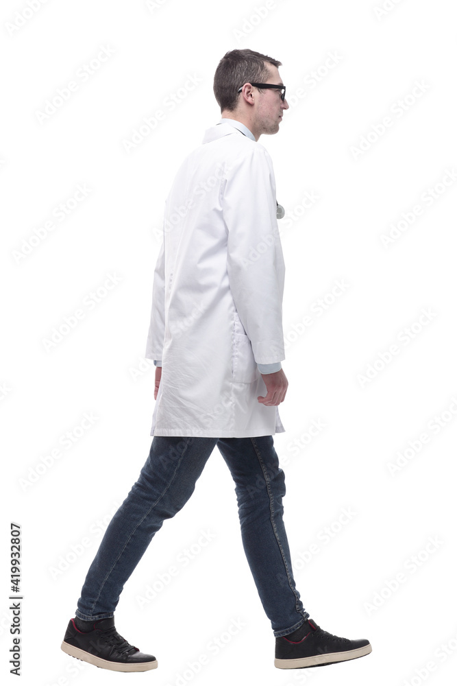 doctor in a white coat striding forward. doctor in a white coat striding forward.