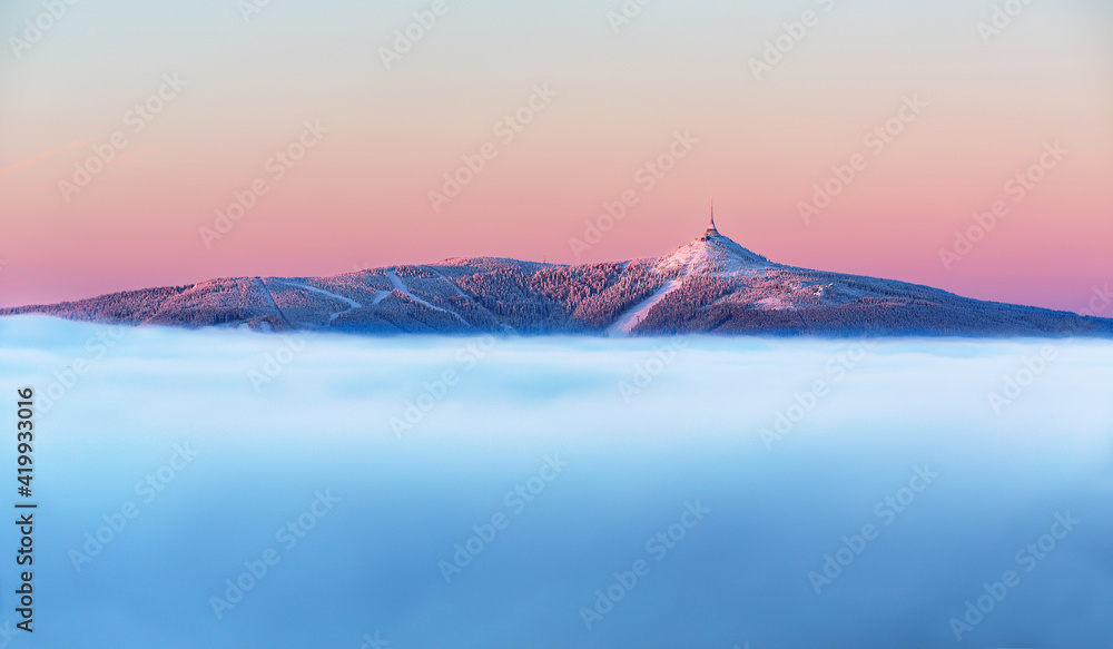 Sunrise and sunset at Liberec with inversion.
