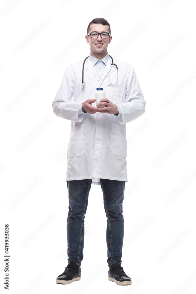 doctor with antiseptic in hand. isolated on a white doctor with antiseptic in hand. isolated on a white
