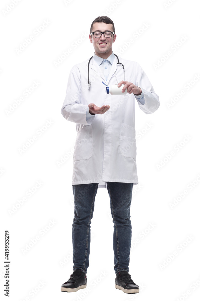 doctor with antiseptic in hand. isolated on a white doctor with antiseptic in hand. isolated on a white