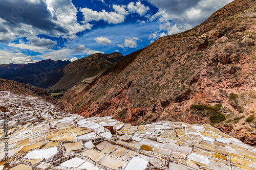 Peru  Cusco Region. Maras  town located in the Sacred Valley. Salt evaporation ponds  Salineras de Maras 