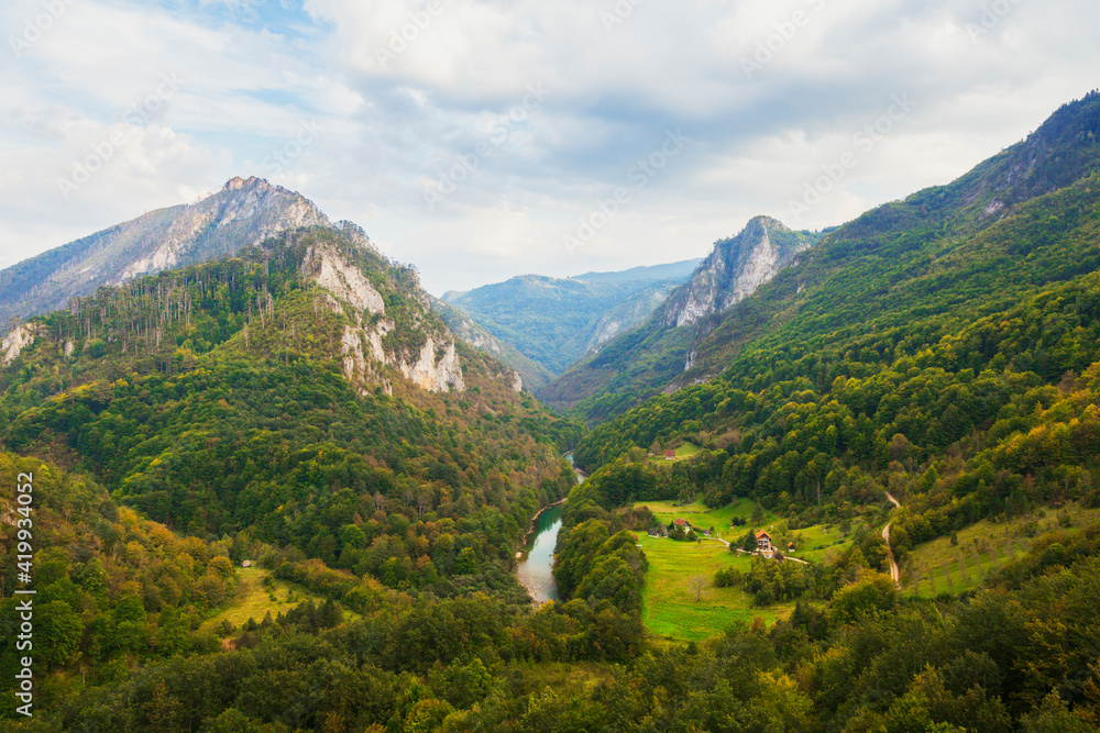 View of the Tara River from the Djurdjevic arc Bridge in Montenegro and european mountain landscapes View of the Tara River from the Djurdjevic arc Bridge in Montenegro and european mountain landscapes