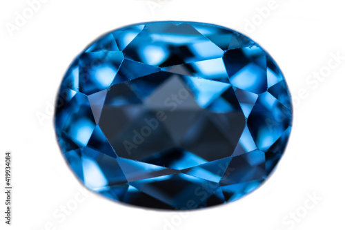 Blue Topaz gemstone. Top view. Oval cut, 10x8mm, 4.05 carats. Photographed under natural light (5000K).
