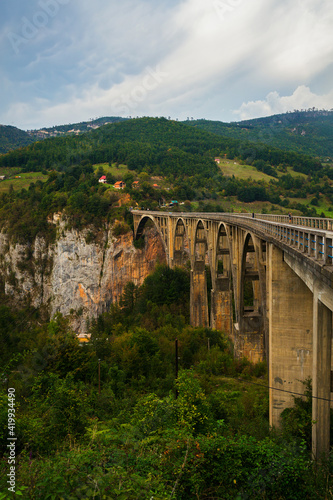 Concrete arch bridge Durdevitsa-Tara across the Tara deep river canyon, Montenegro.