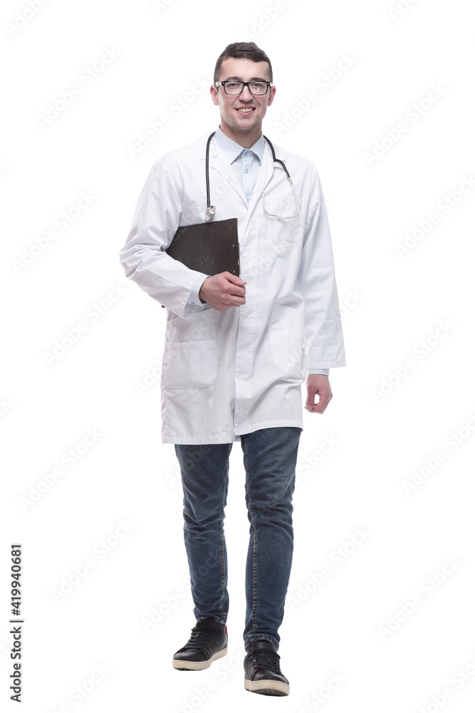 male doctor with clipboard . isolated on a white male doctor with clipboard . isolated on a white