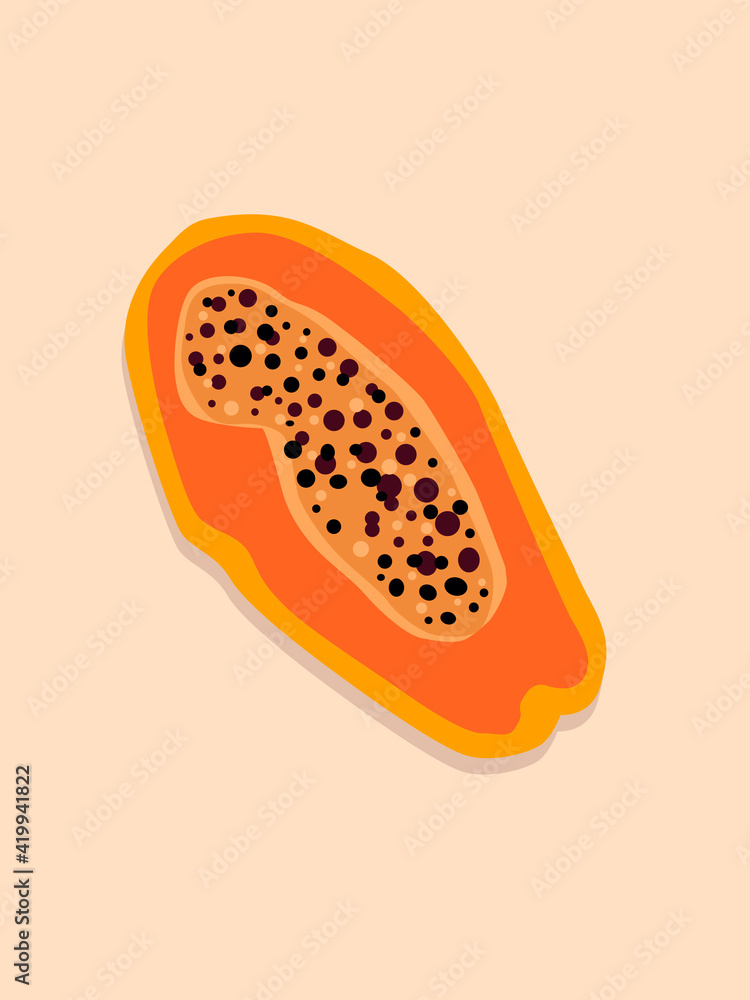 Half a papaya. Papaya, or melon tree — is a woody plant. Fruits ,healthy food, vitamins. Vector, fashion illustration Half a papaya. Papaya, or melon tree — is a woody plant. Fruits ,healthy food, vitamins. Vector, fashion illustration