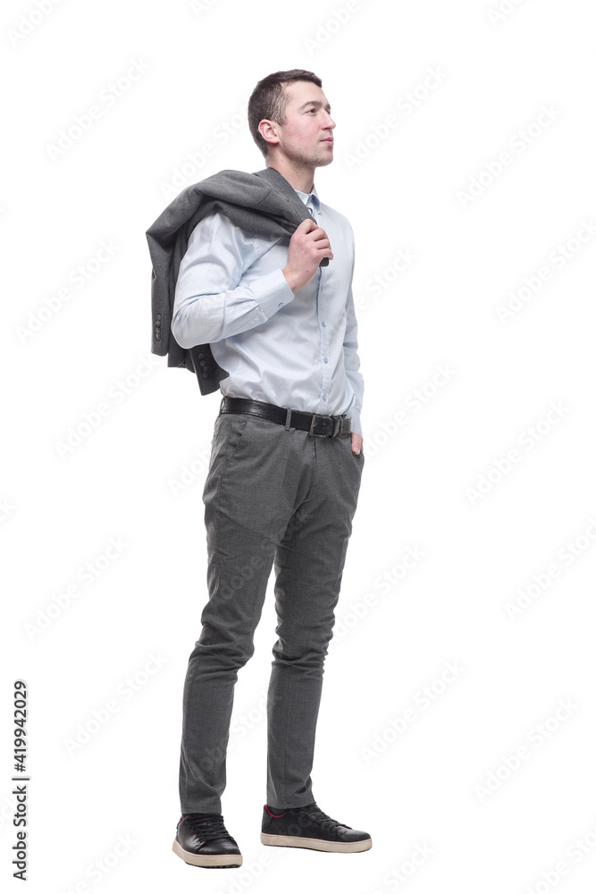 confident business man with a jacket over his shoulder . confident business man with a jacket over his shoulder .