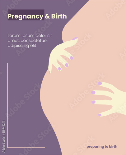 Banner, poster template for websites or advertising. Pregnant woman.  Mother day greeting. Health care, female, motherhood. Minimalism style.
