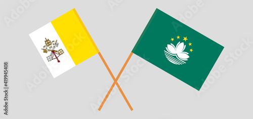 Crossed flags of Vatican and Macau. Official colors. Correct proportion