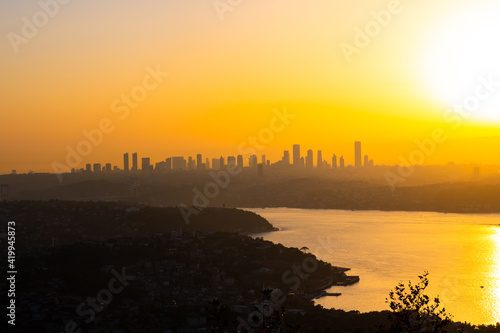 Cityscape of Istanbul and Bosphorus from Beykoz at sunset