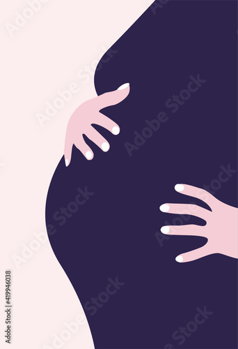 Banner, poster template for websites or advertising. Pregnant woman.  Mother day greeting. Health care, female, motherhood. Minimalism style.