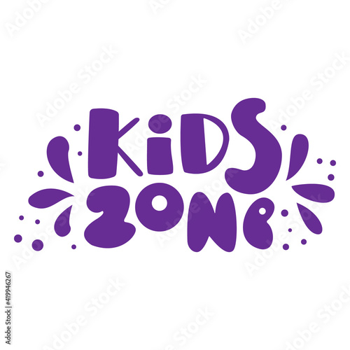 Lettering kids zone logo playground,kids club icon,children sign,childhood symbol.Design template bright logotype kids club,shop,toys store,children play,baby center or trampolines.Vector illustration