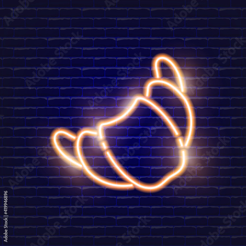 Croissant neon icon. Glowing Vector illustration icon for mobile, web and menu design. Sweet concept