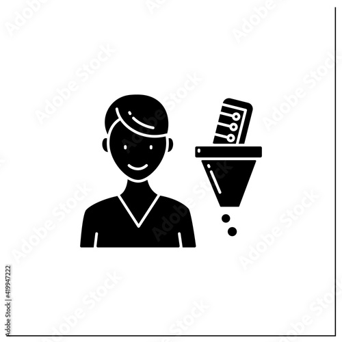 Information filtering system glyph icon. Filtering information, searching for truthful info.Information overload concept.Filled flat sign. Isolated silhouette vector illustration