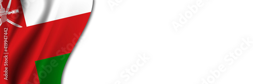 Oman flag on white background. White background with place for text near the flag of Oman photo