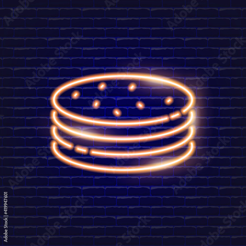 Pancakes neon icon. Glowing Vector illustration icon for mobile, web and menu design. Sweet concept