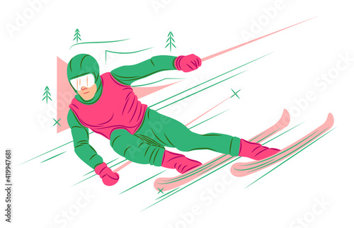 Vector skier in shadow of sharp lines style