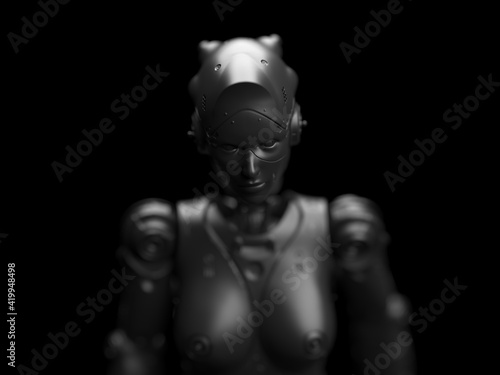robot woman. close-up portrait. abstraction on the topic of technology and games. 3d illustration