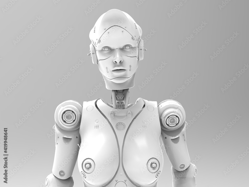 portrait of a robot woman on a light background. abstraction on the topic of technology and games. 3d illustration portrait of a robot woman on a light background. abstraction on the topic of technology and games. 3d illustration