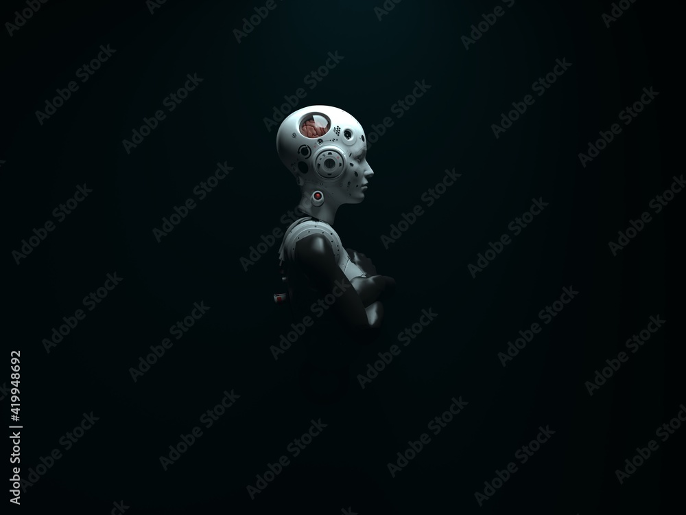 portrait of a robot woman. abstraction on the topic of technology and games. 3d illustration