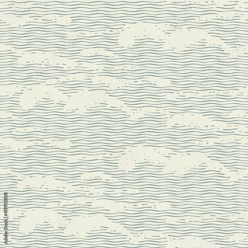 Vector seamless pattern with abstract wavy pattern, imitation of the sea waves or clouds in the sky. Decorative repeating illustration of the sea or ocean in retro style