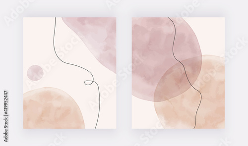 Watercolor nude and pink brush stroke shapes with black lines backgrounds

