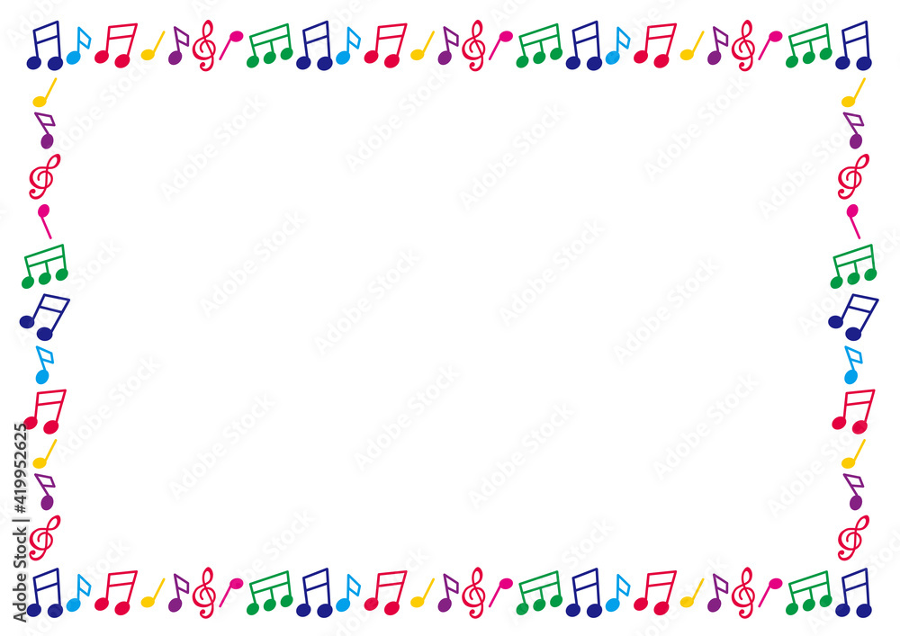カラフルでかわいい音符のイラストフレーム Colorful And Cute Musical Note Illustration Frame Stock Vector Adobe Stock