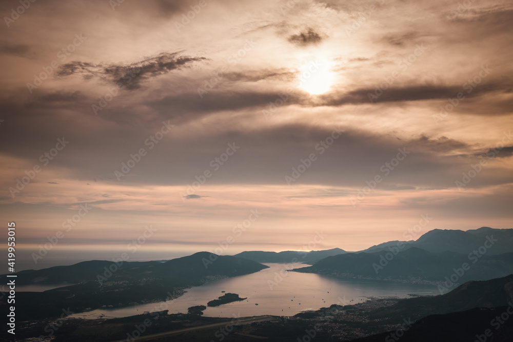 Panoramic view from high viewpoint on Kotor Bay in Montenegro