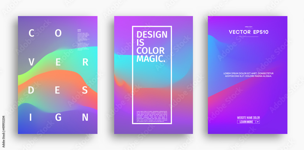 Fototapeta premium Cover design template with yellow red orange blue gradient. Wave vector illustration. Gradient mesh poster abstract background. Fluid banner design.