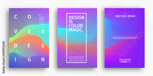 Cover design template with yellow red orange blue gradient. Wave vector illustration. Gradient mesh poster abstract background. Fluid banner design.