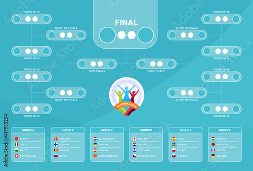 Match schedule, template for web, print, football results table, flags of European countries participating to the final tournament of european football championship 2024. vector illustration