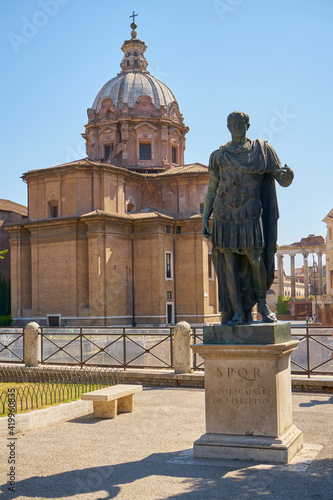 Canvas Print Statue of Caesar in Rome in sunlight.