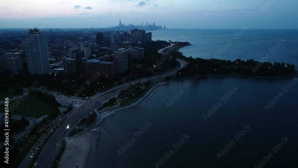 Downtown Chicago Illinois From Jackson Park Drone Aerial View Downtown Chicago Illinois From Jackson Park Drone Aerial View