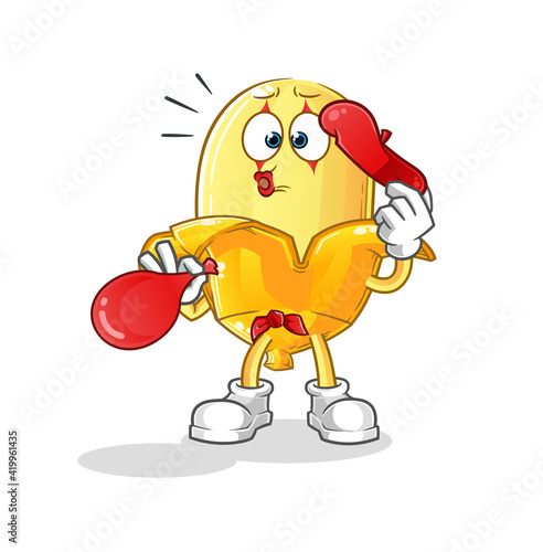 banana pantomime blowing balloon. cartoon mascot vector