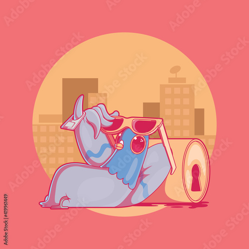 Relaxed pigeon vector illustration. City life, animal, funny design concept.