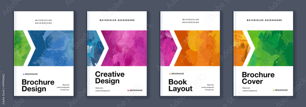 Watercolor booklet brochure colourful abstract cover template bundle set with white background	