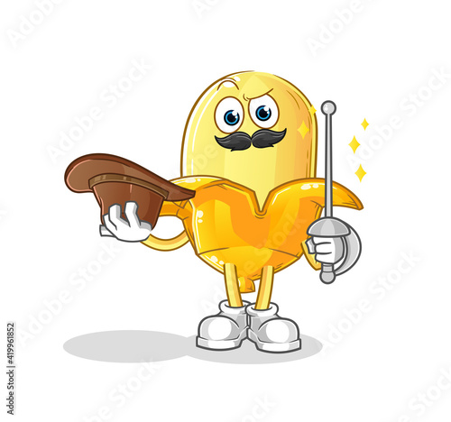 banana fencer character. cartoon mascot vector