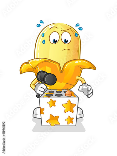 banana play whack a mole mascot. cartoon vector