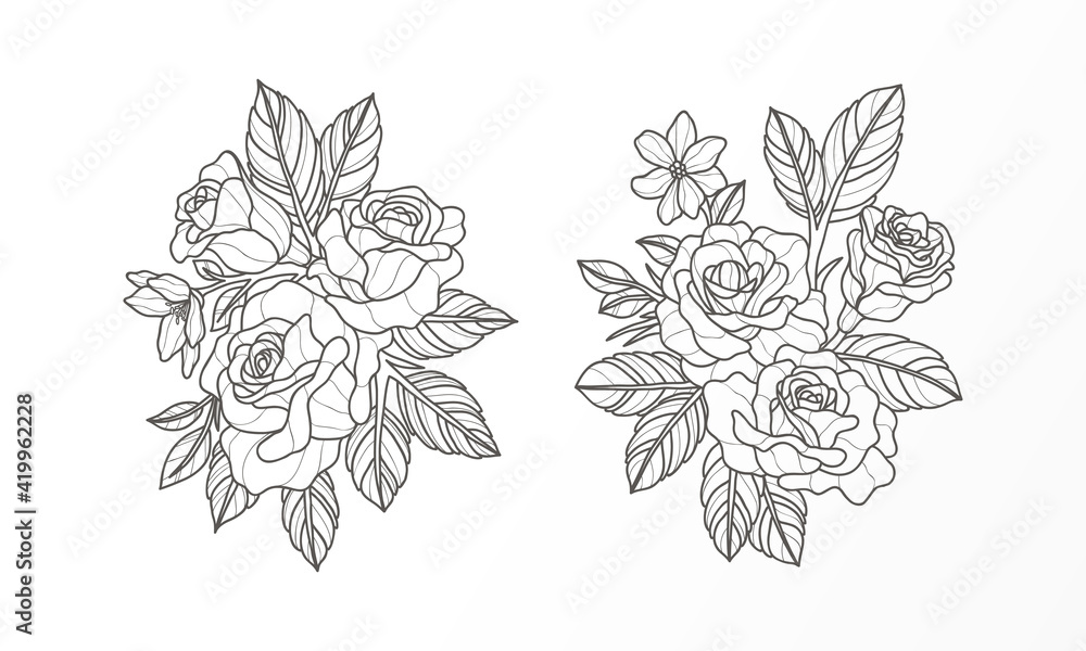 Fototapeta premium Vector illustration of a feminine floral line art template