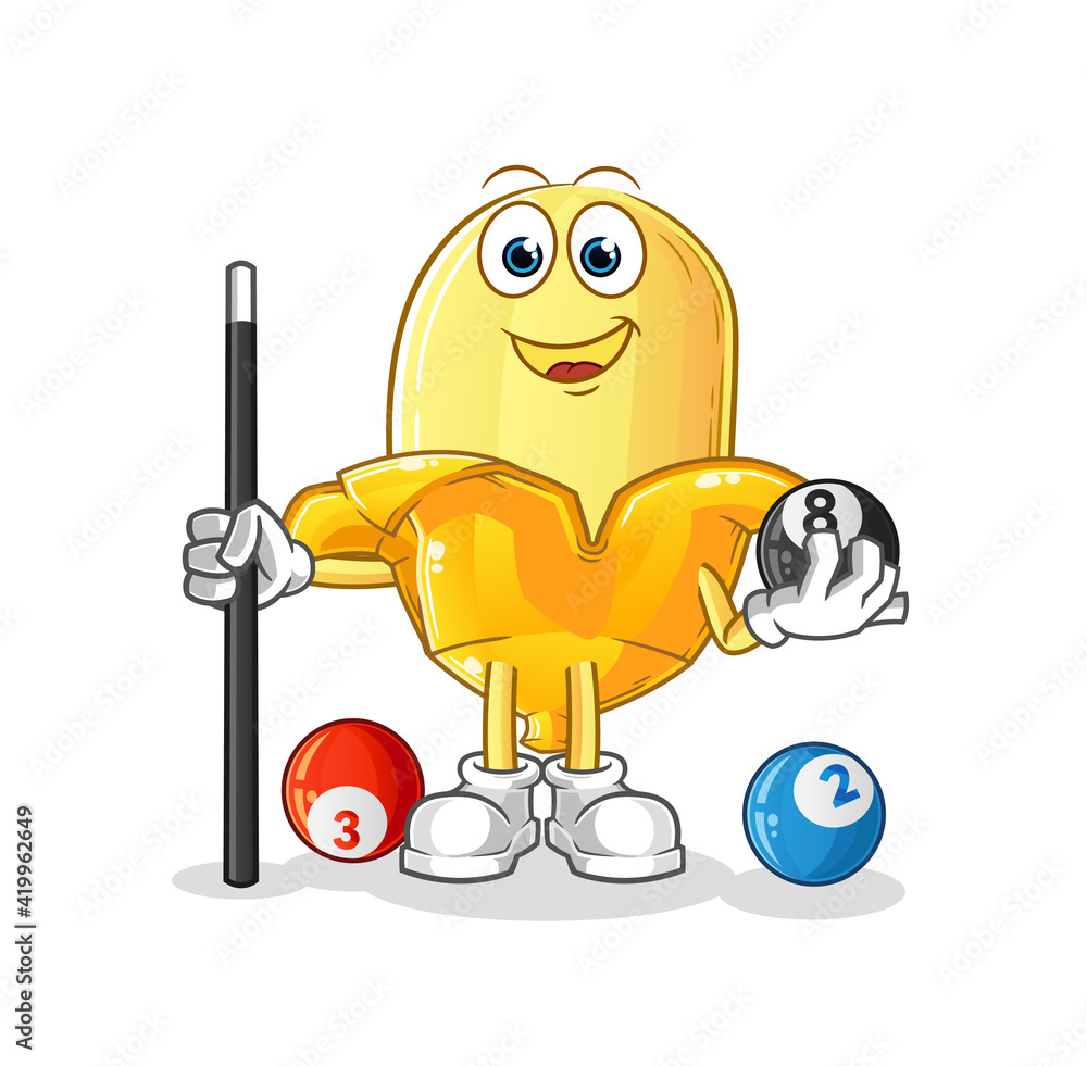 Fototapeta premium banana plays billiard character. cartoon mascot vector