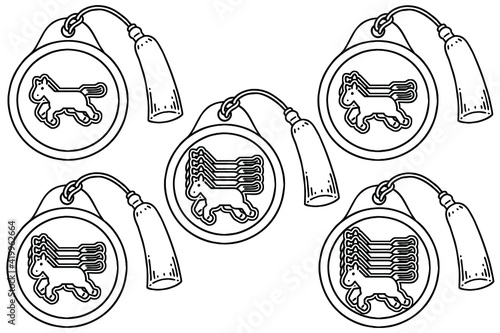 Mapae. This is a badge that was given to officials in Goryeo and Joseon to use the horses of the country when going to the provinces. Vector line art illustrations set.