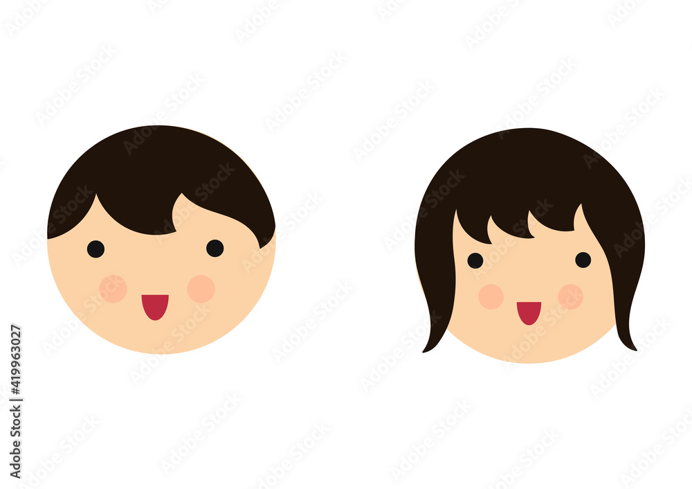 illustration of boy and girl face characters with cute and adorable faces illustration of boy and girl face characters with cute and adorable faces