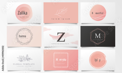 Feminine line art logo template vector
