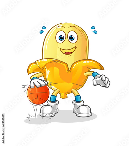 banana dribble basketball character. cartoon mascot vector