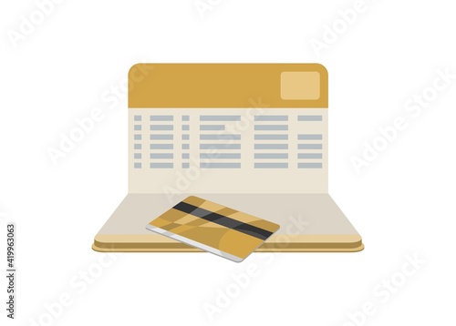 Saving book and ATM card. Simple flat illustration.