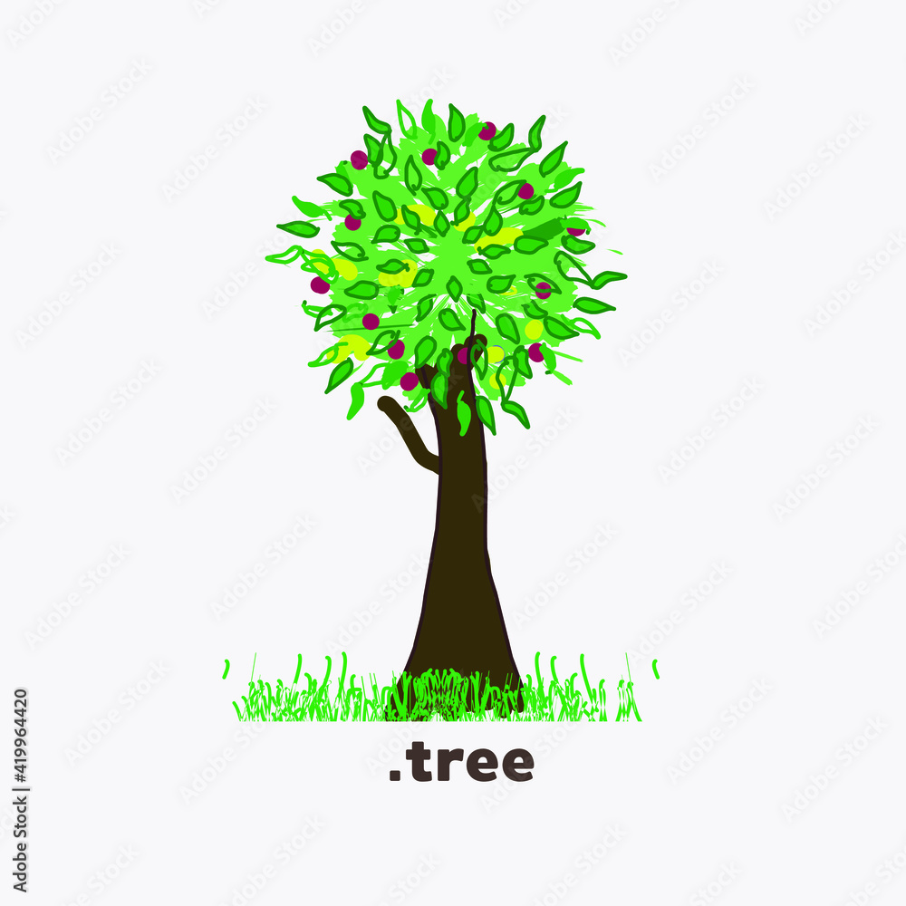 Obraz premium Abstract vibrant tree logo design, root vector isolated on white background