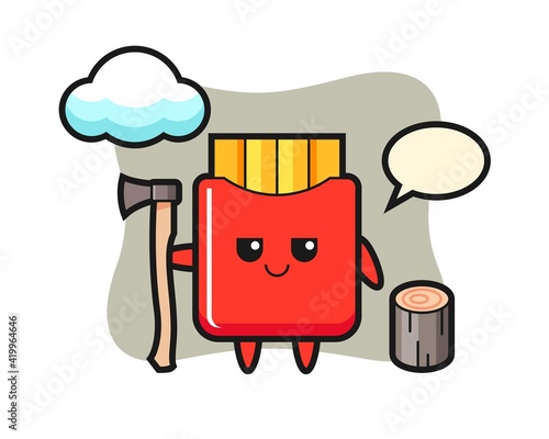 Character cartoon of french fries as a woodcutter