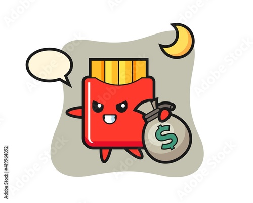 Illustration of french fries cartoon is stolen the money
